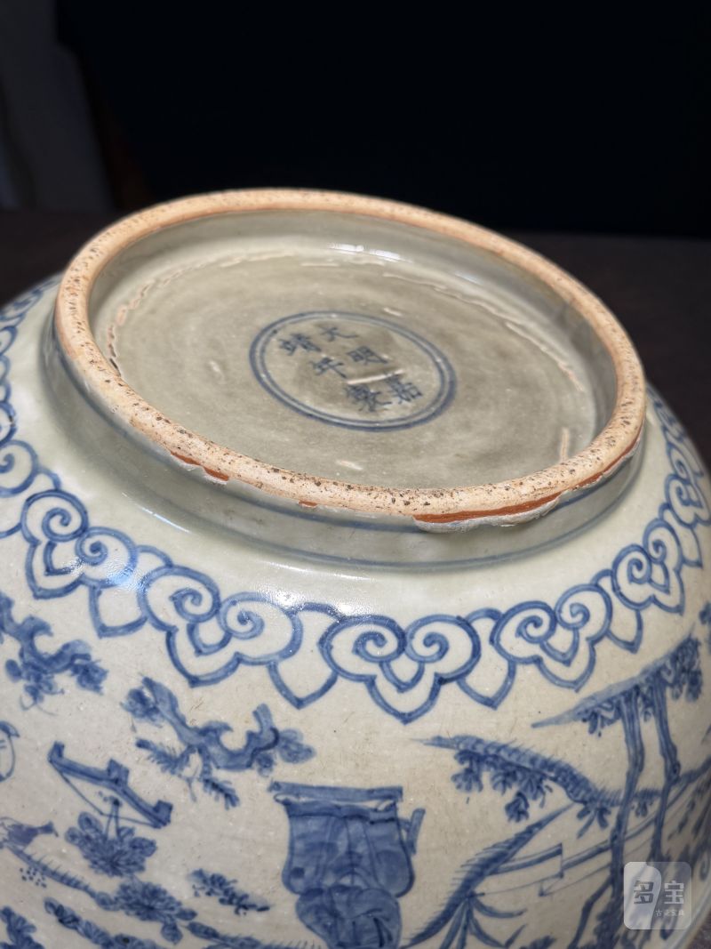 明嘉靖 青花庭院高仕图大碗 - 图23